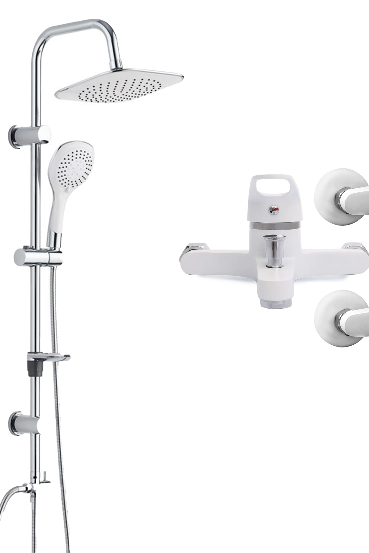 BF51 Beyaz Mix Lavabo Banyo Mutfak Bataryası Yağmurlama Tepe Duş Seti
