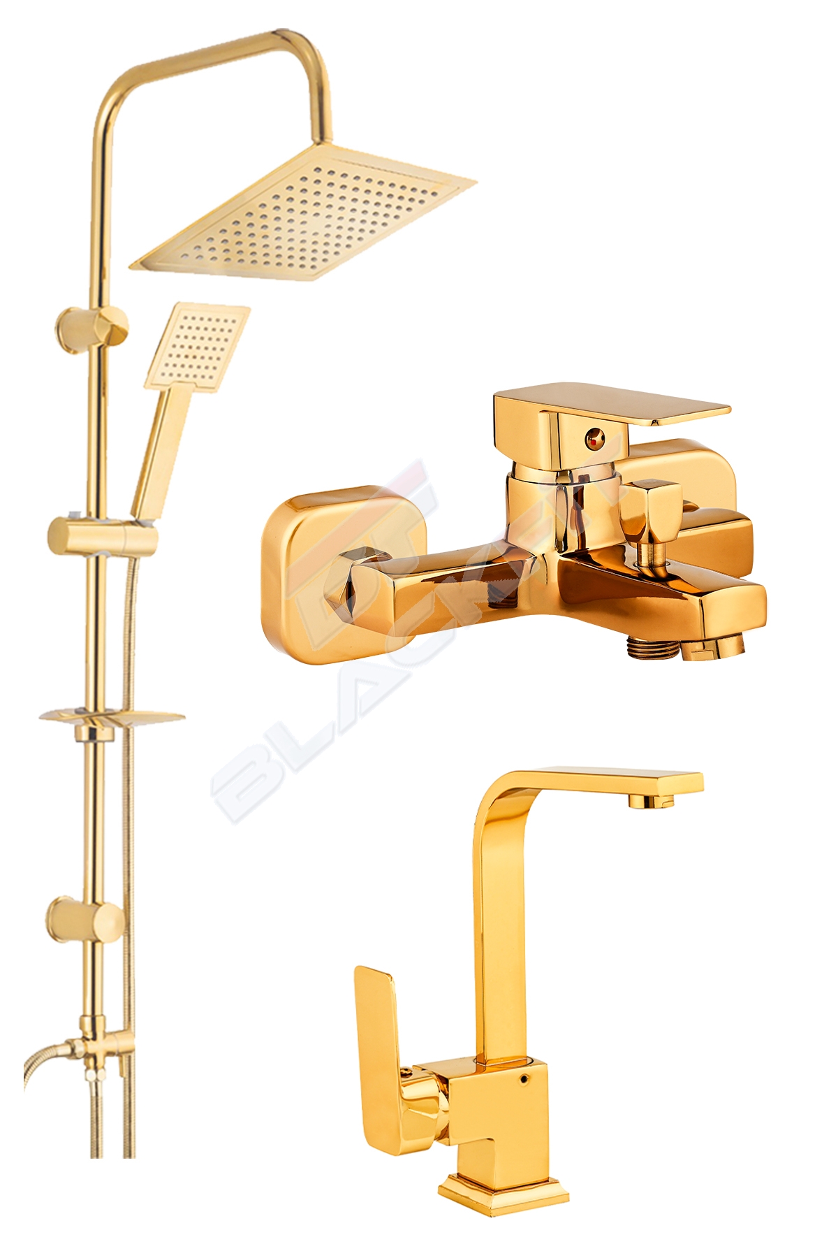 Gold Kare Banyo Seti Tepe Duş Seti Lavabo Ve Banyo Bataryası Çeşmesi