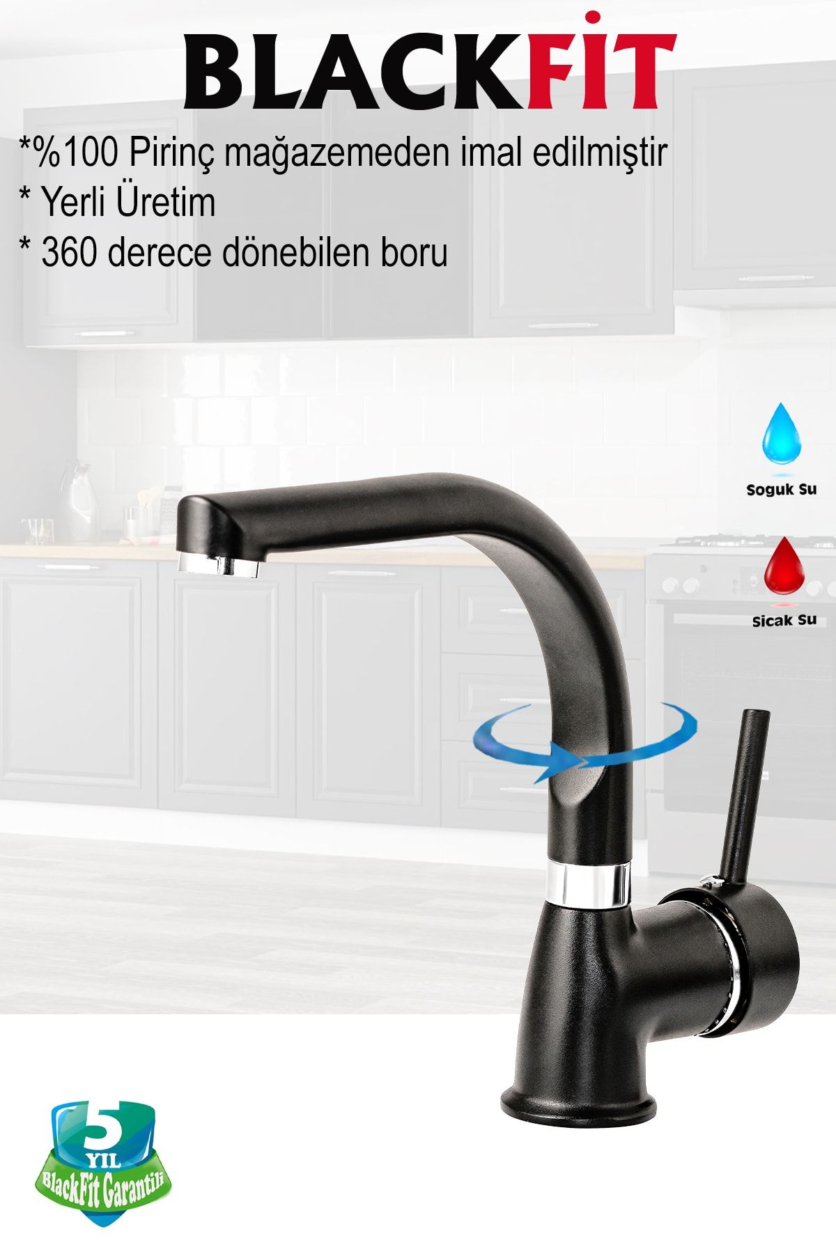 Delta Çubuk Kol Siyah Lavabo Bataryası Banyo Çeşmesi Çift Su Girişli Lavabo Musluğu 5 Yıl Garantili