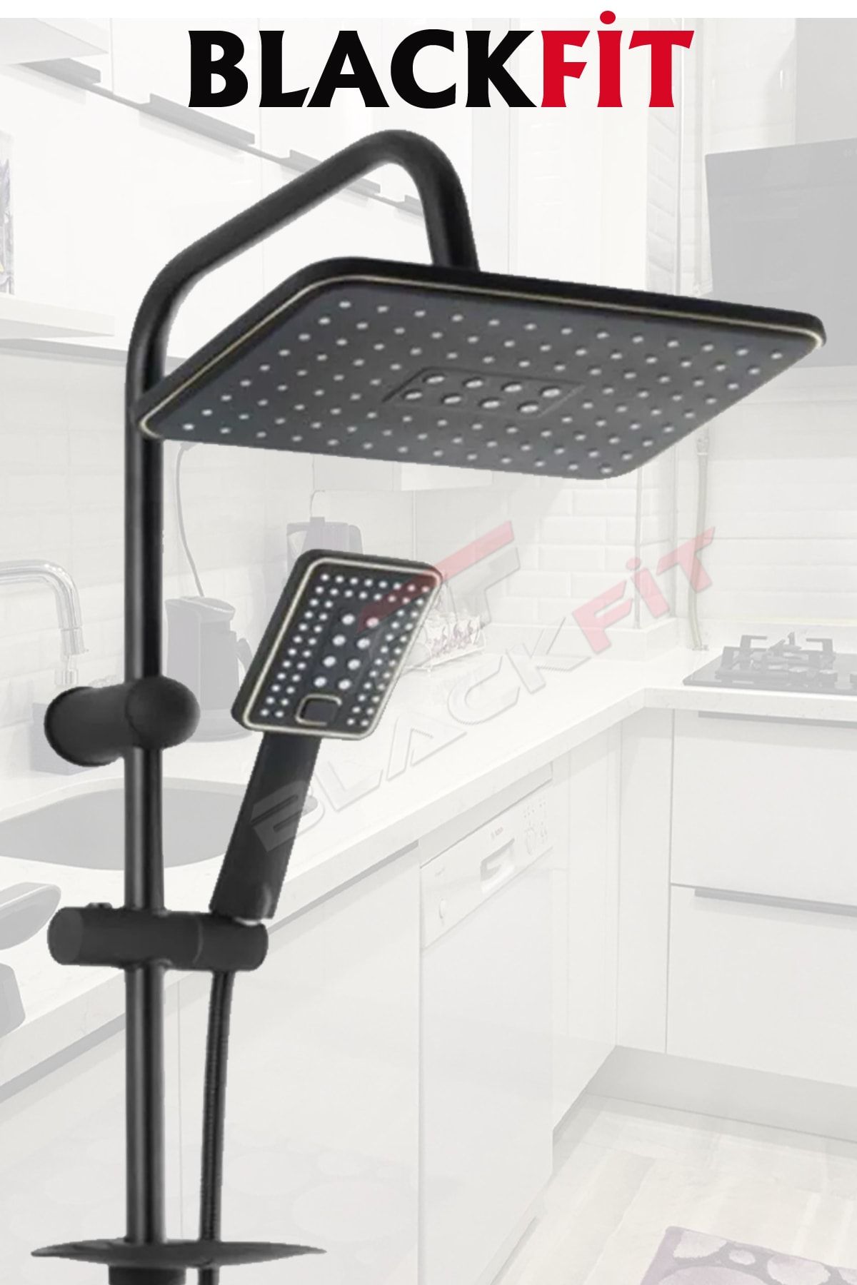 Siyah Yağmurlama Tepe Duş Seti Duş Robotu Banyo Bataryası Set 5 Yıl Garantili