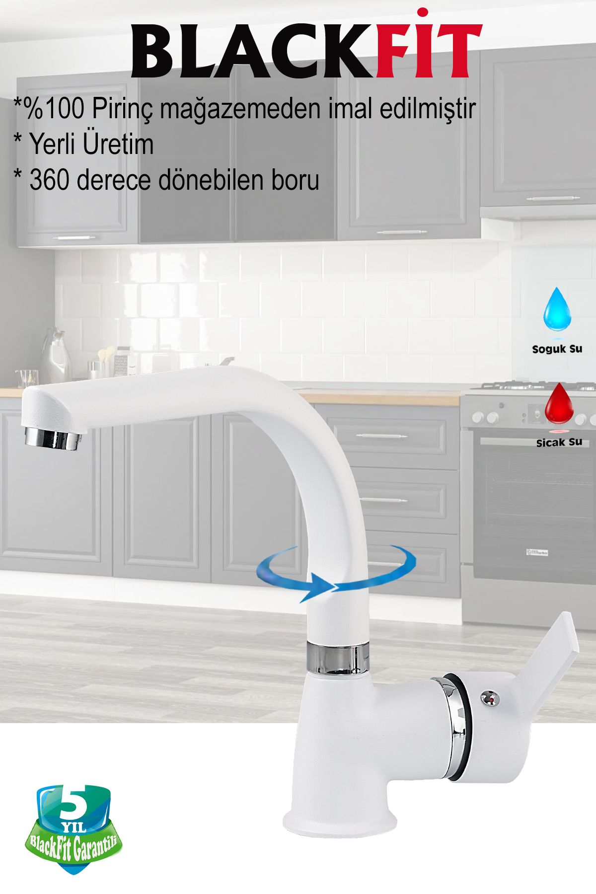 Beyaz Delta Lavabo Bataryası Banyo Bataryası Çift Su Girişli Lavabo Musluğu Çeşme 5 Yıl Garantili