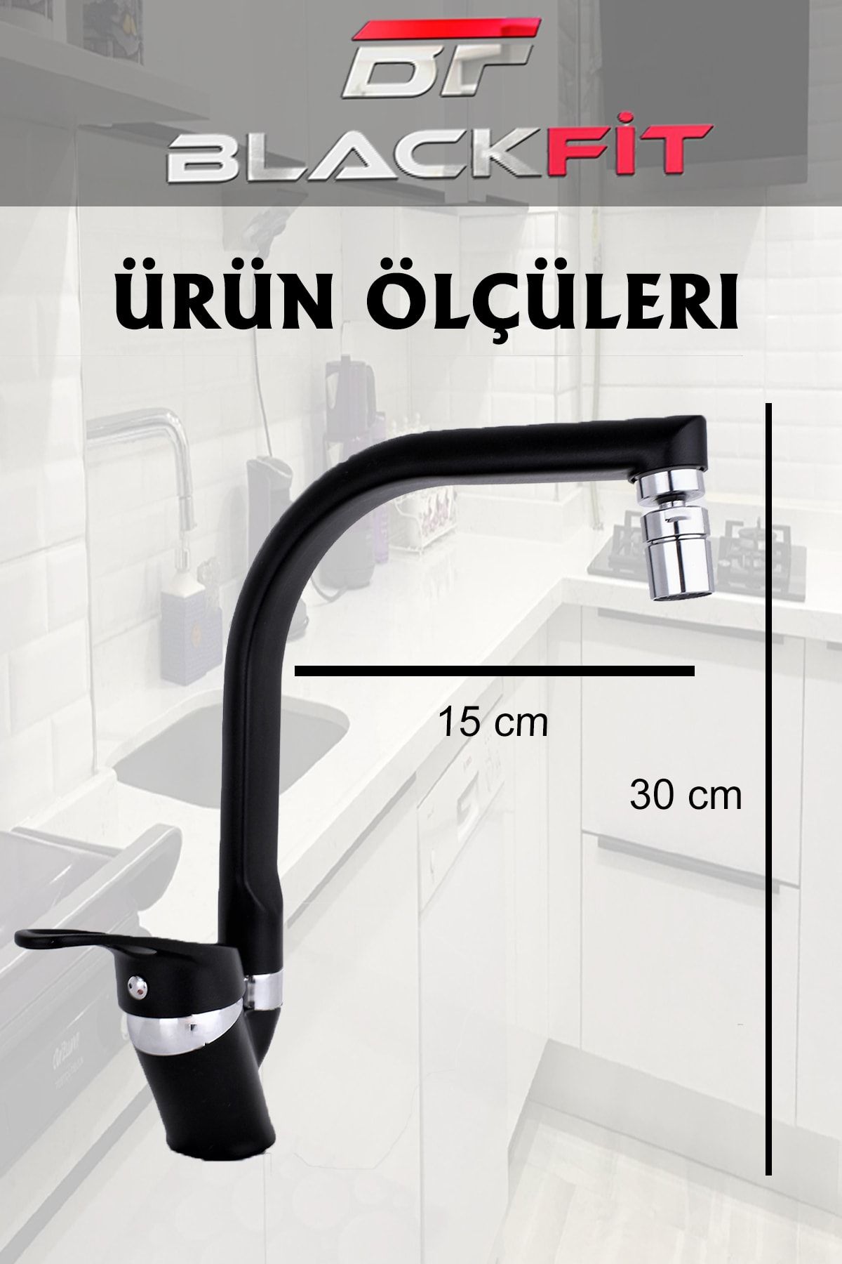 Siyah Mix Mutfak Evye Bataryası 5 Yıl Garantili Aç Kapa Perletörlü Musluk Çeşme