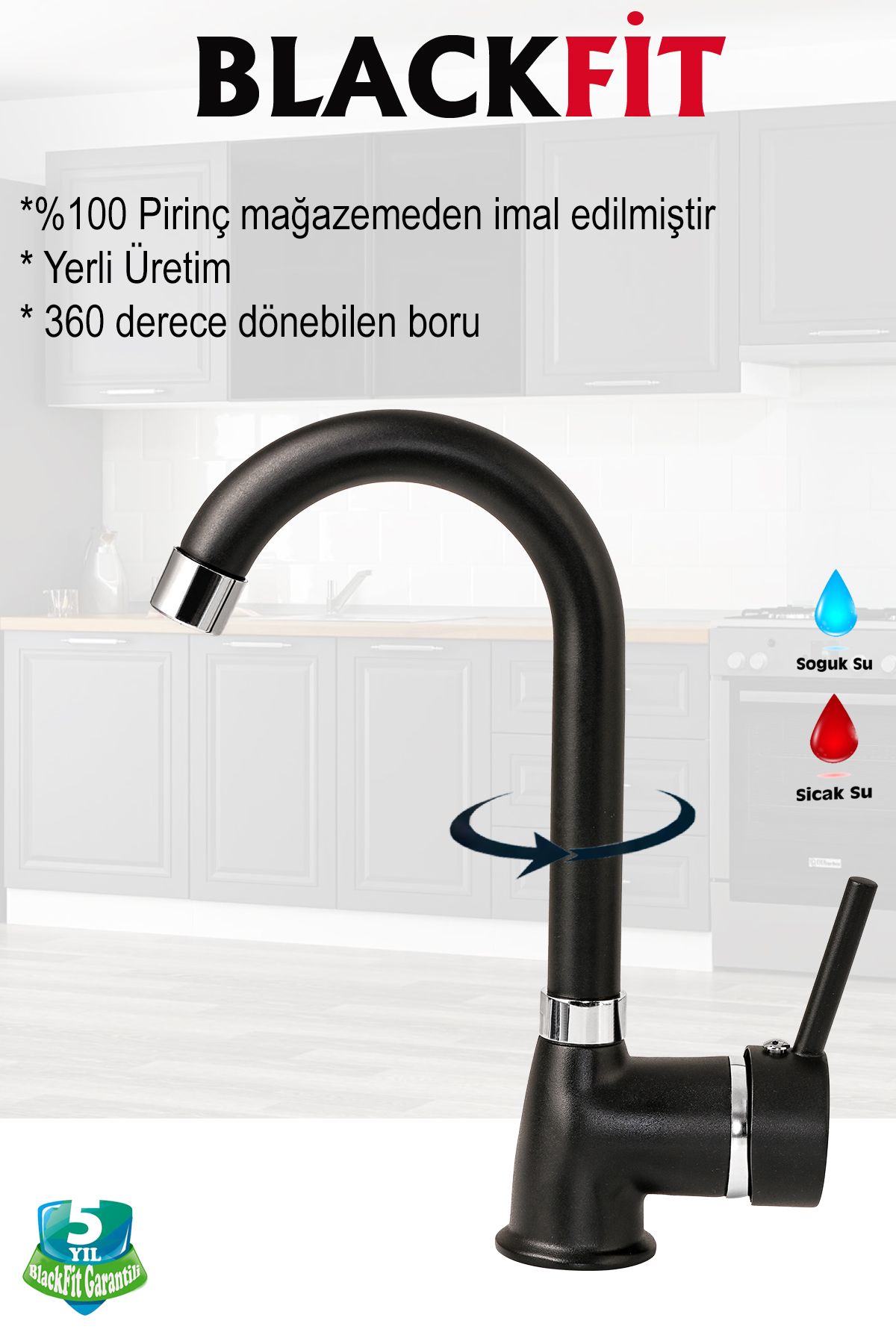 Siyah Tepe Duş Seti Yağmurlama Duş Robotu Duş Başlığı Banyo Lavabo Bataryası Mutfak Çeşmesi