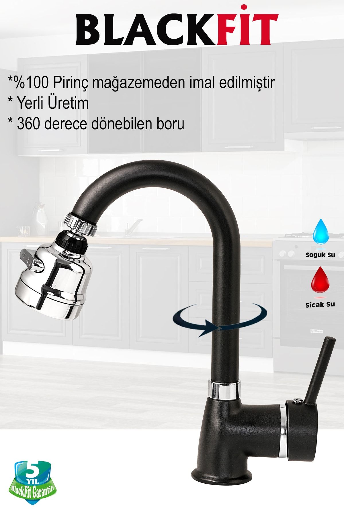 Siyah Delta Mutfak Bataryası Oynar Başlıklı Mutfak Musluğu Eviye Bataryası Çift Su Girişli