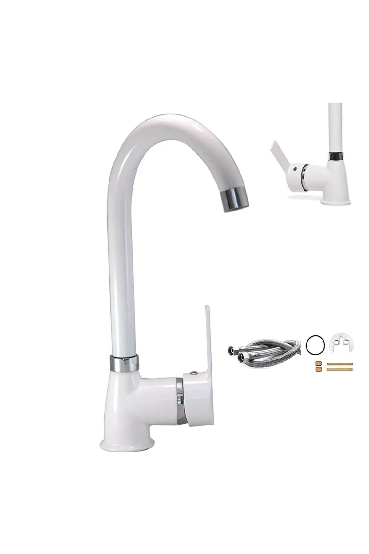 Delta Lüks Çift Su Girişli Beyaz Banyo Lavabo Bataryası 
