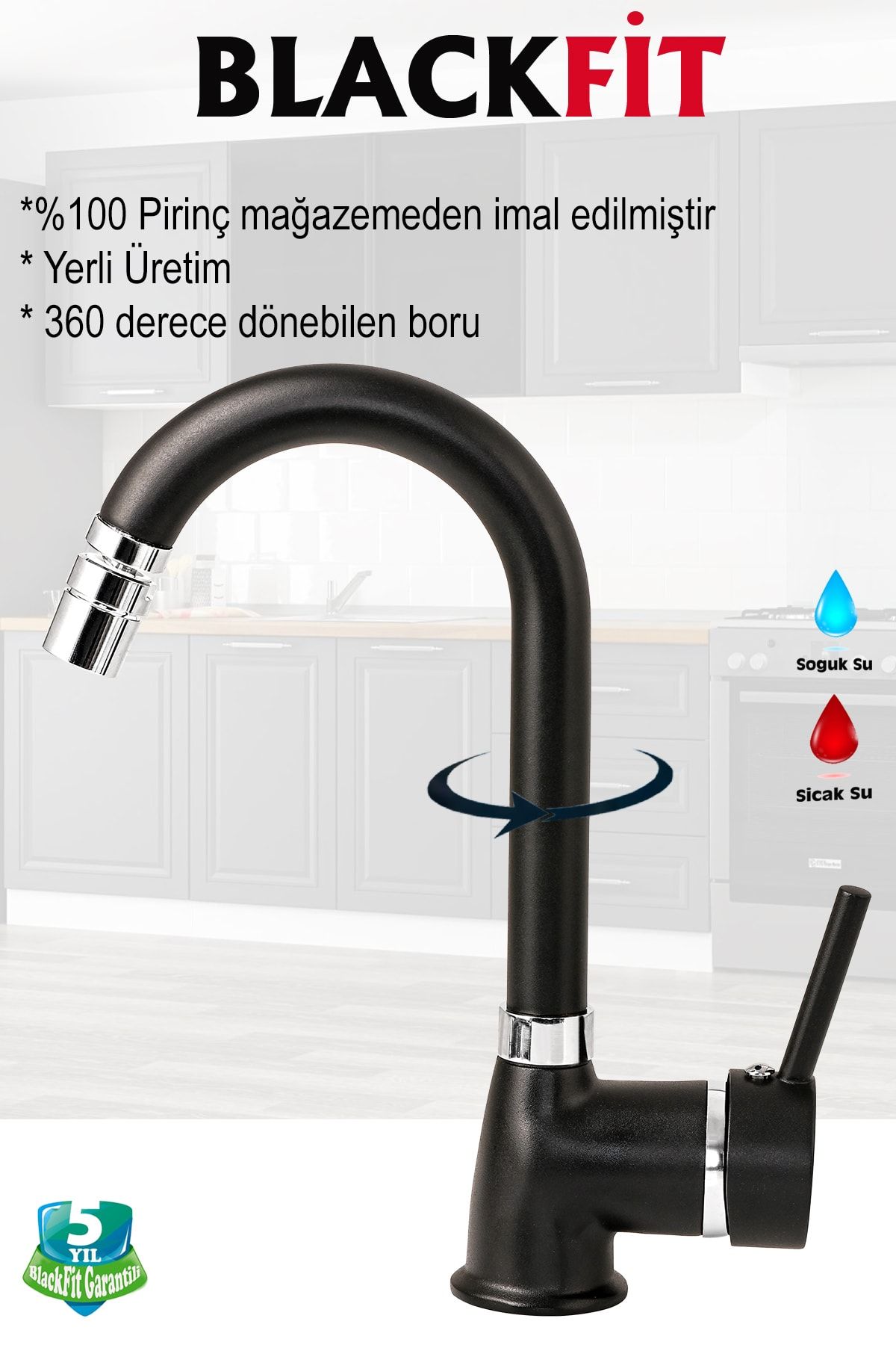 Siyah Delta Mutfak Bataryası Oynar Başlıklı Mutfak Musluğu Eviye Bataryası Çift Su Girişli