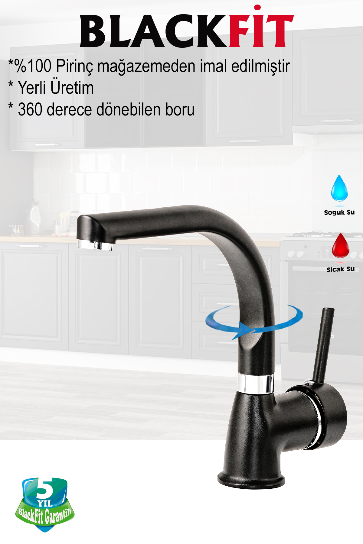 Siyah Sürgülü Duş Seti Pervaneli Duş Başlığı Duş Bataryası Delta Lavabo Mutfak Bataryası