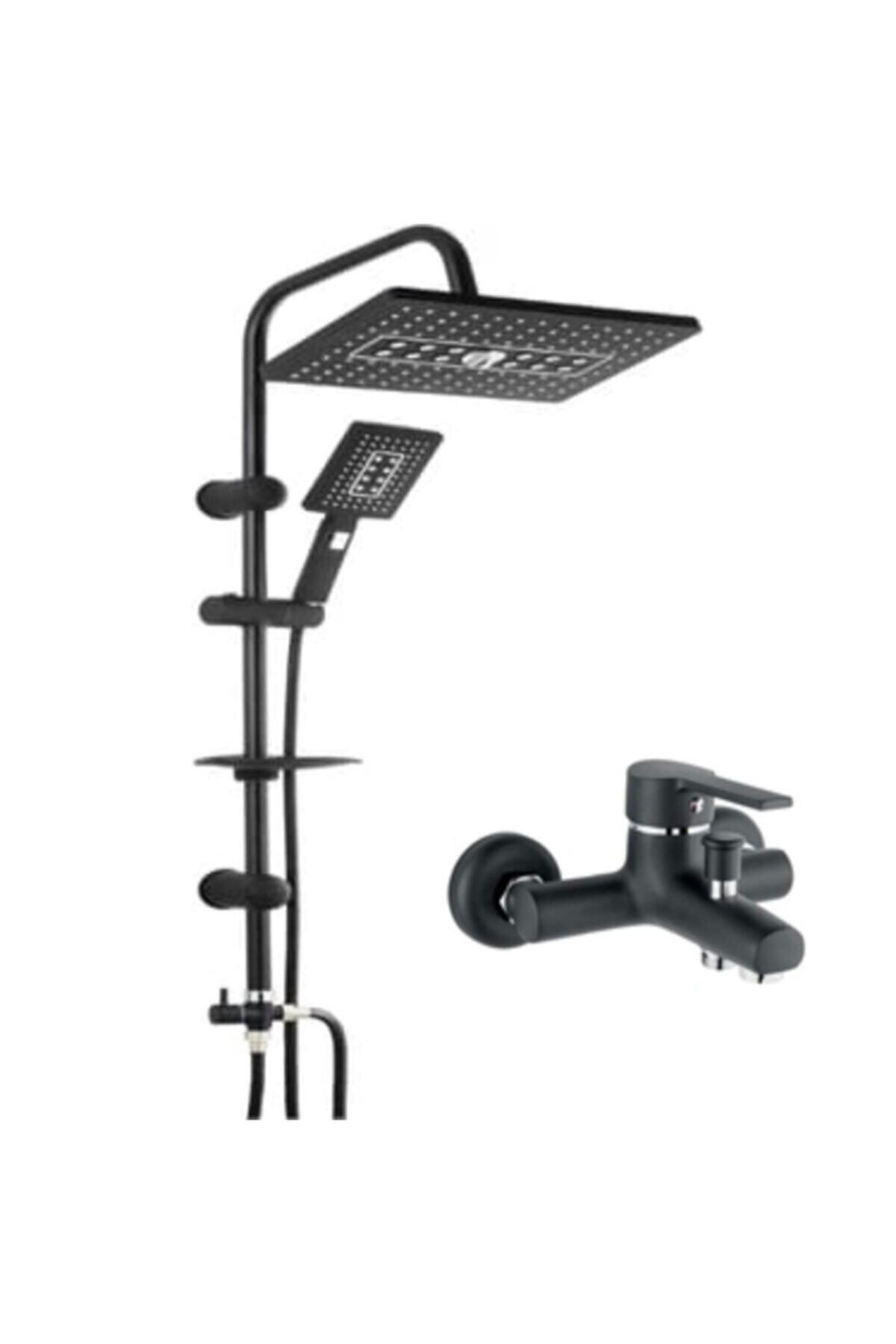 Çift Başlıklı Siyah Kule Duş Takımı (Batarya Dahil)