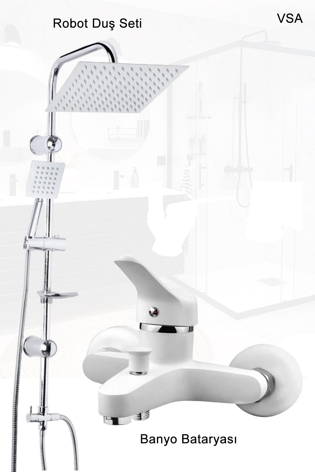 Beyaz Robot Yağmurlama Duş Seti Banyo Bataryası Aç Kapa Garantili Musluk Set