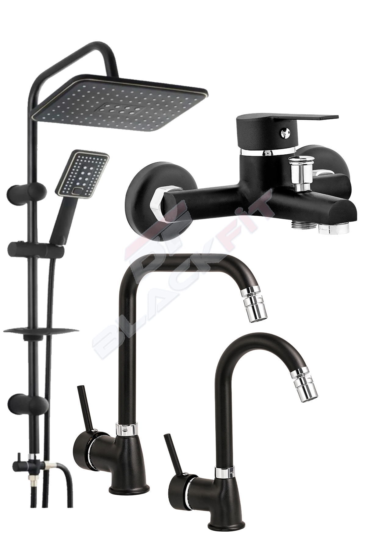  Delta Siyah Banyo Bataryası Tepe Duş Seti Duş Başlığı Batarya Seti