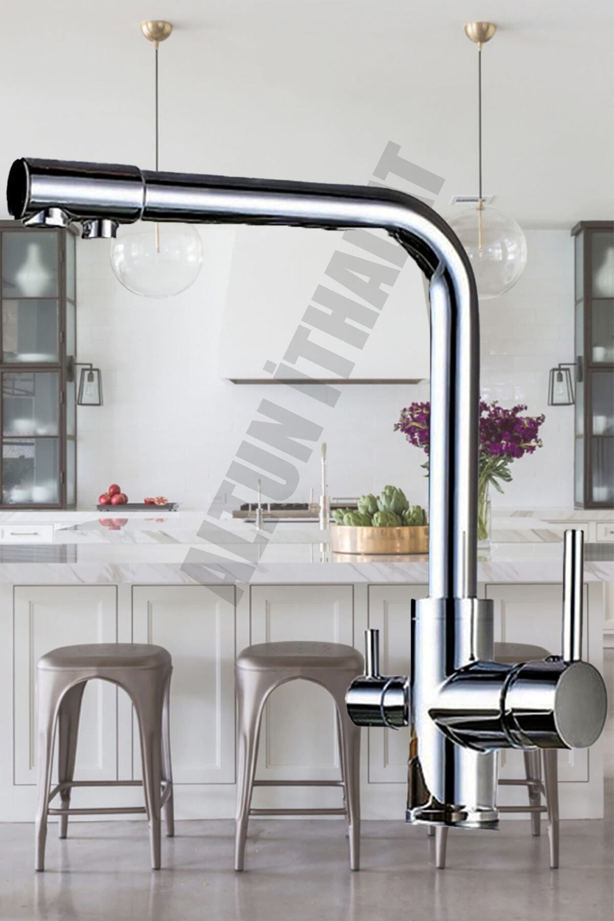 3 Yollu Arıtmalı Sıcak Soğuk Çıkışlı Eviye Mutfak Bataryası Arıtmalı Musluk