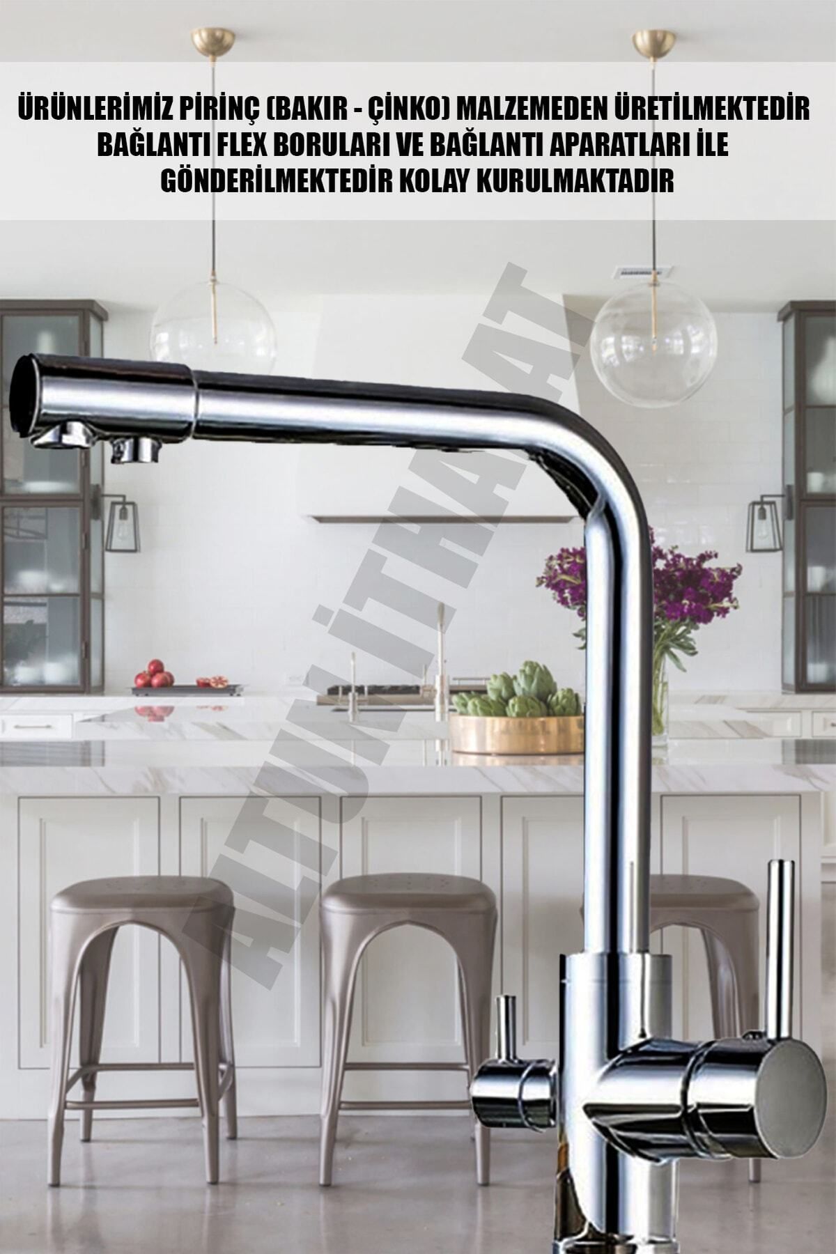 3 Yollu Arıtmalı Sıcak Soğuk Çıkışlı Eviye Mutfak Bataryası Arıtmalı Musluk