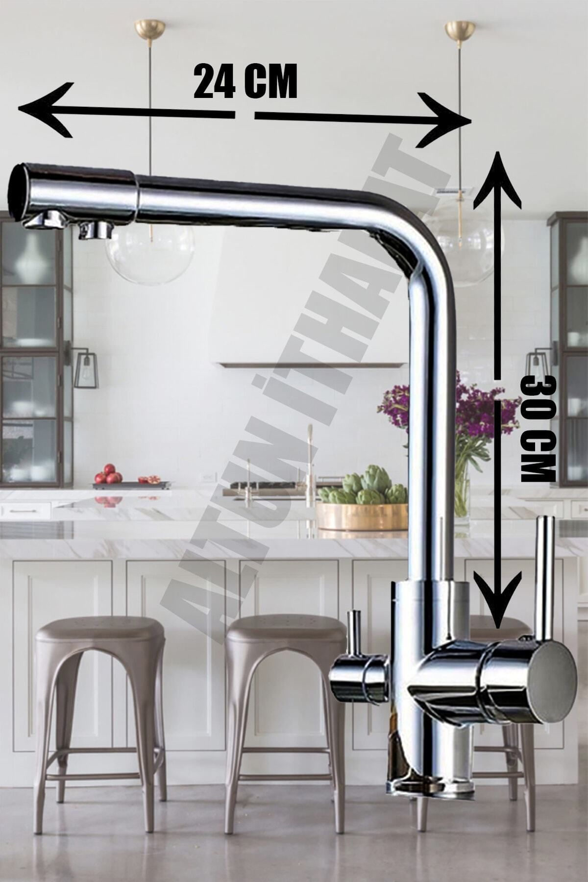 3 Yollu Arıtmalı Sıcak Soğuk Çıkışlı Eviye Mutfak Bataryası Arıtmalı Musluk