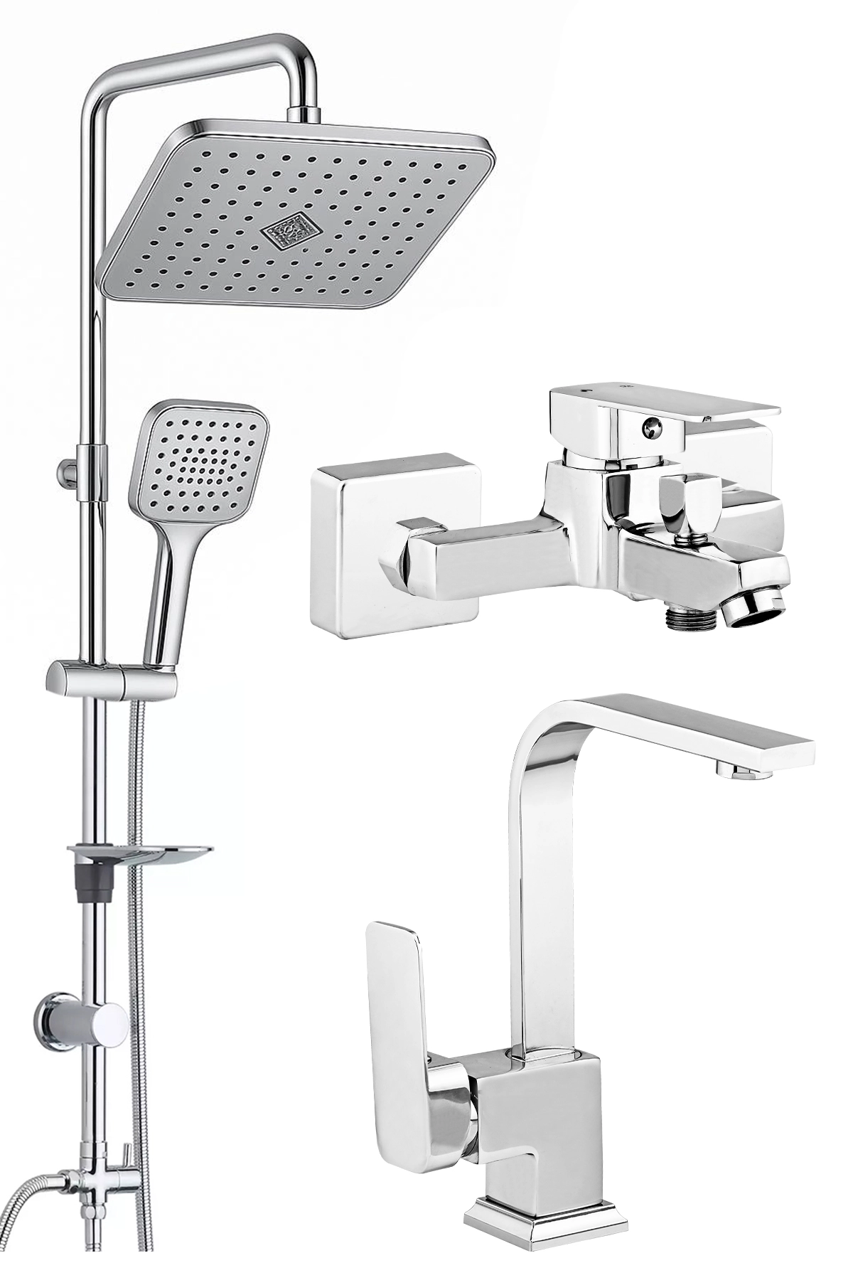 Krom Tepe Duş Seti Duş Başlığı Lavabo Banyo Bataryası Çeşme Banyo Seti