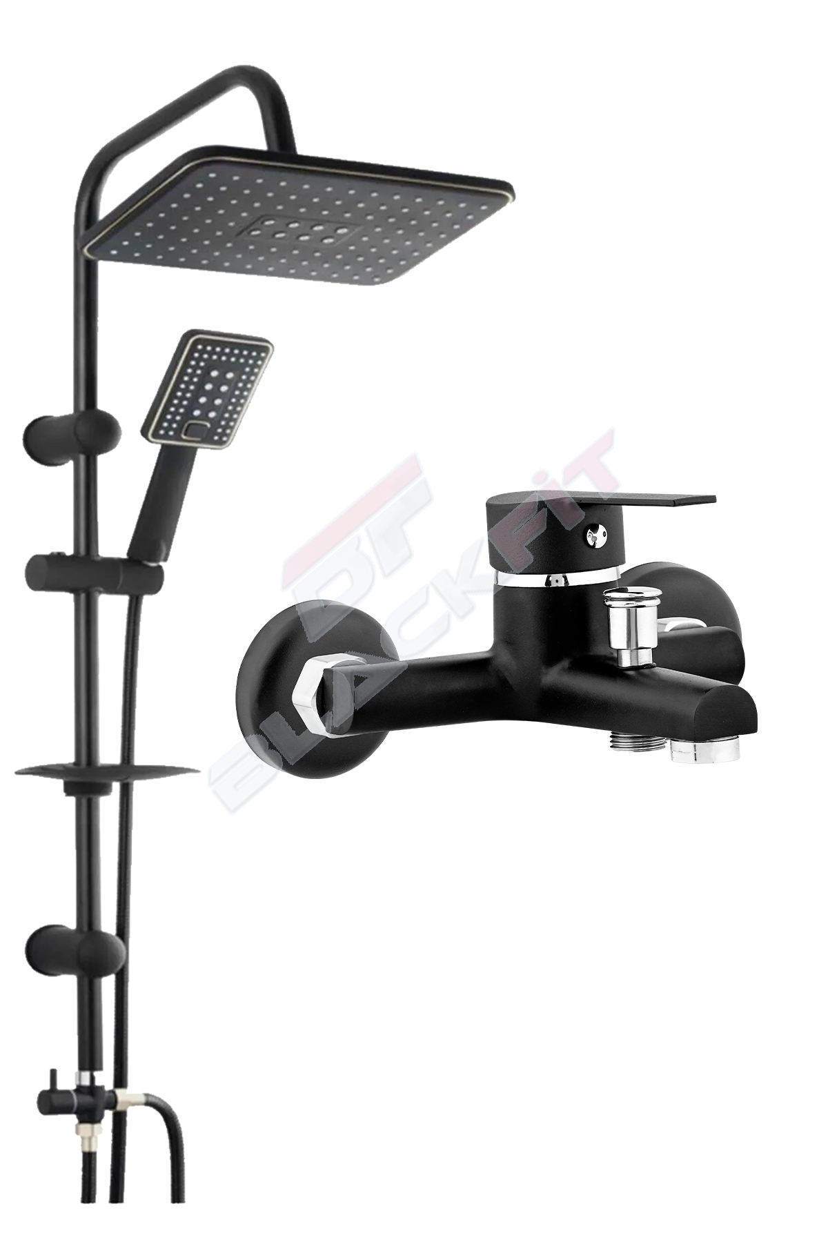  Delta Siyah Banyo Bataryası Tepe Duş Seti Duş Başlığı Batarya Seti