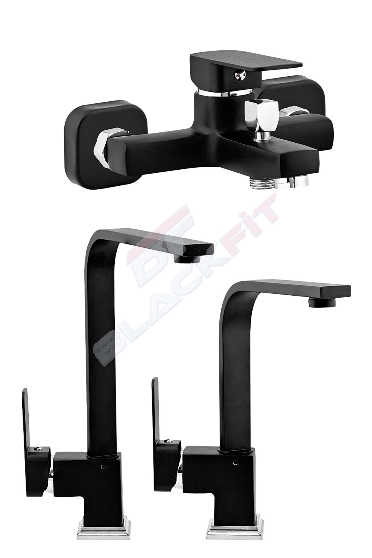 Siyah Kare Mutfak Lavabo Banyo Duş Bataryası Eviye Çeşmesi