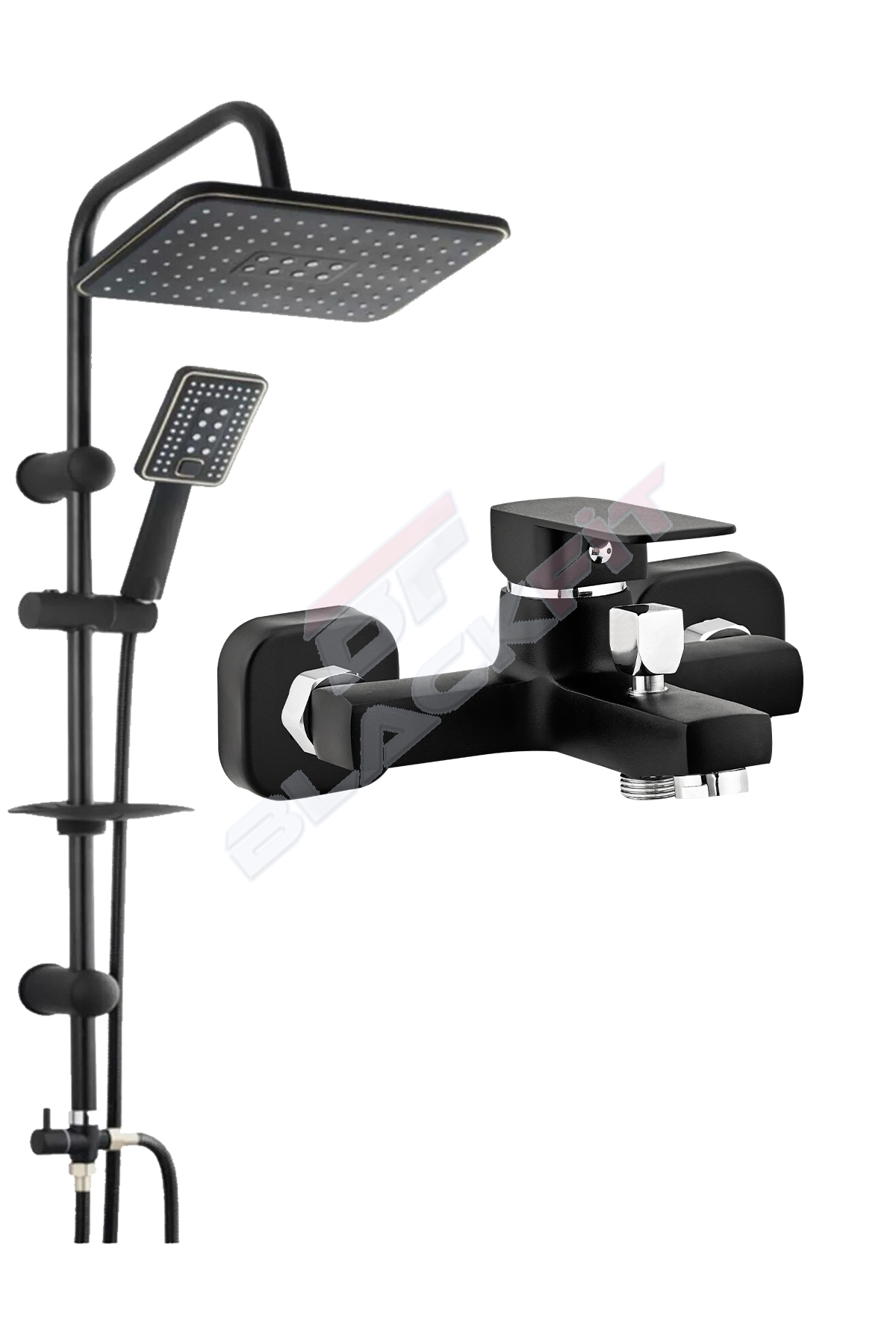 Siyah Kare Banyo Bataryası Duç Çeşmesi Tepe Yağmurlama Duş Seti