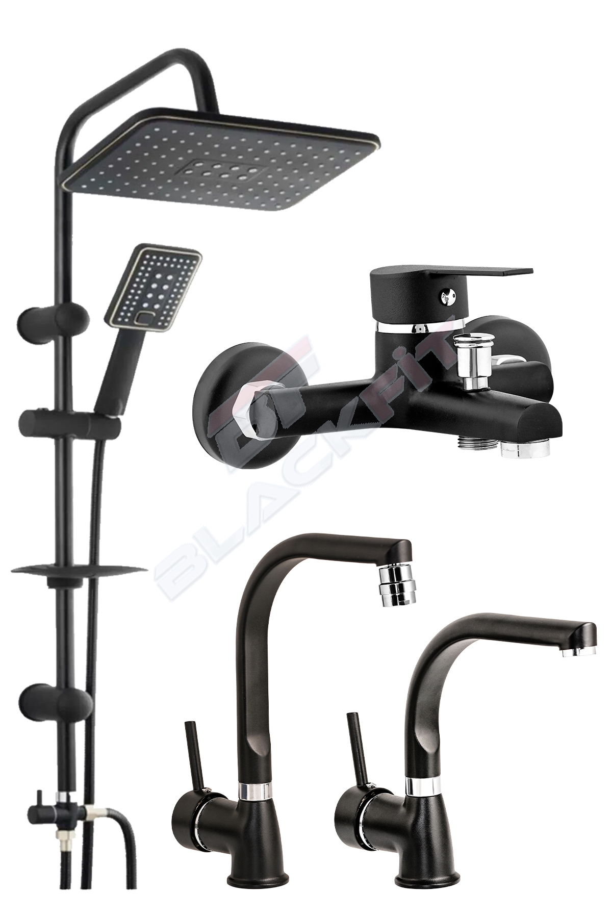 Delta Siyah Mutfak Bataryası Tepe Duş Seti Duş Başlığı Batarya Seti