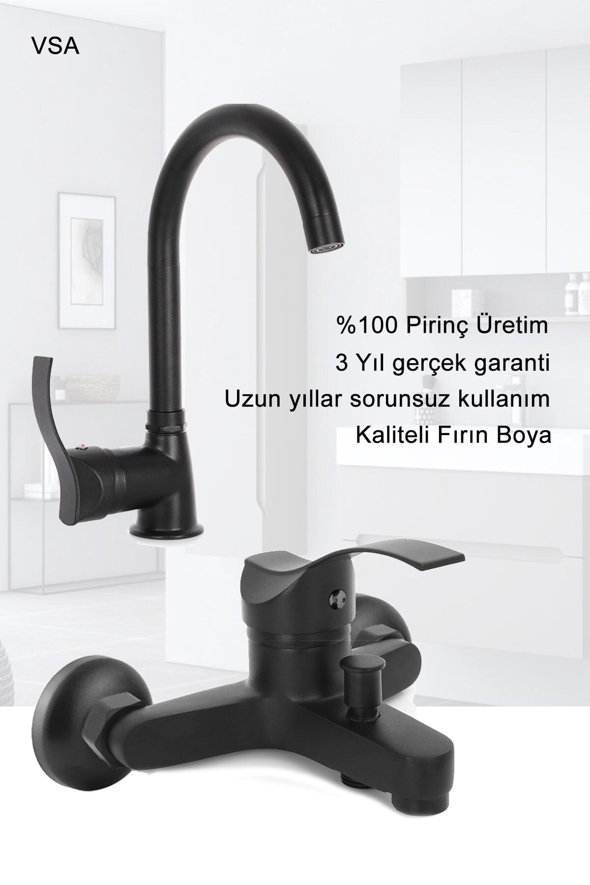 Siyah Robot Yağmurlama Duş Seti Defne Siyah Banyo Lavabo Bataryası Seti