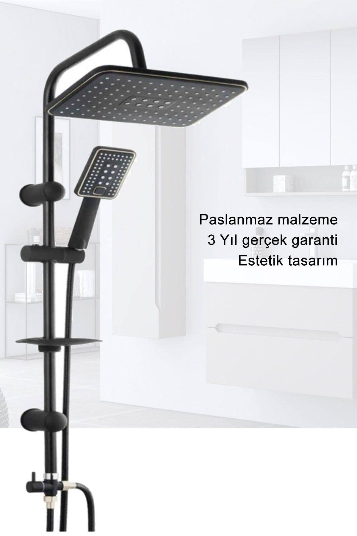 Siyah Robot Yağmurlama Duş Seti Defne Siyah Banyo Lavabo Bataryası Seti