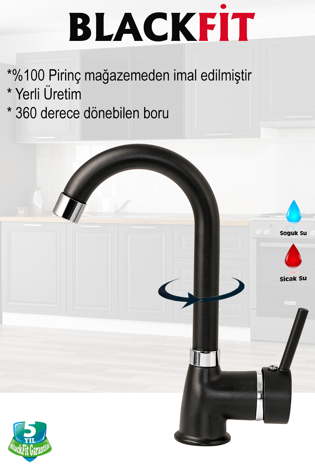 Siyah Duş Seti Pervaneli Duş Başlığı Duş Çeşmesi Lavabo Mutfak Bataryası Oynar Başlıklı