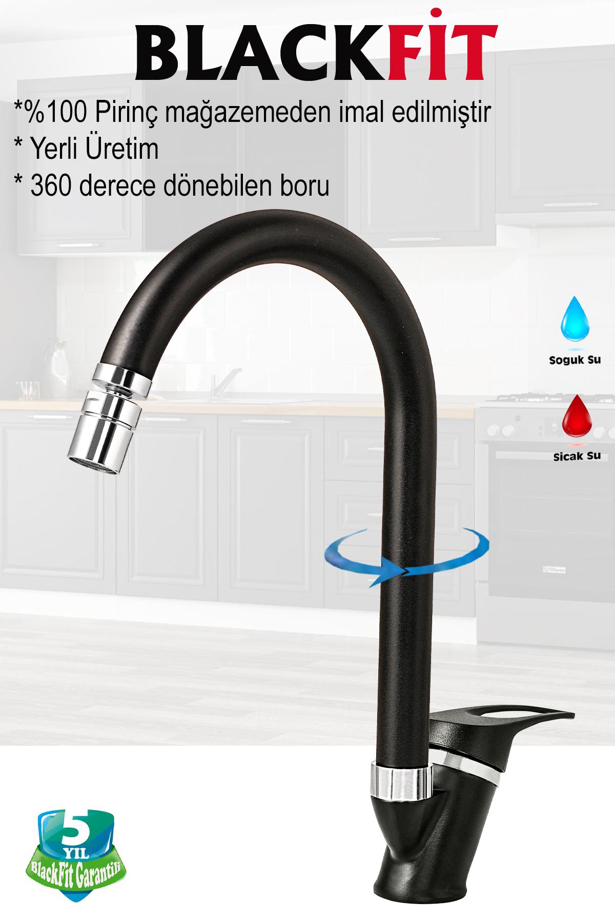  Siyah Duş Seti Pervaneli Duş Başlığı Duş Çeşmesi Baston Boru Lavabo Mutfak Bataryası