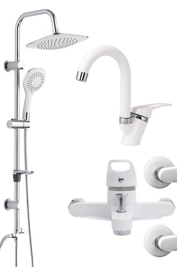 BF57 Beyaz Mix Lavabo Banyo Bataryası Tepe Duş 