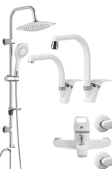 Beyaz Pirinç Lavabo Banyo Mutfak Bataryası Duş Set