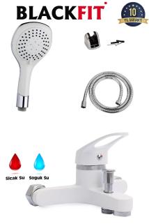 10 Yıl Garantili Mix Beyaz Aç Kapa Çift Su Girişli Banyo Bataryası Ruby Duş Başlığı Set