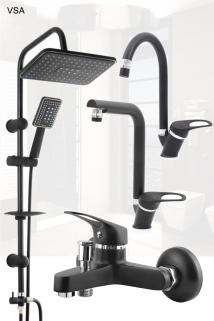 Mat Delta Siyah Robot Yağmurlama Tepe Duş Seti Banyo Lavabo Evye Batarya Seti