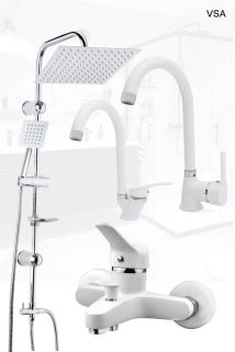 Beyaz Robot Yağmurlama Duş Seti Banyo Mutfak Lavabo Bataryası Pirinç Musluk Seti