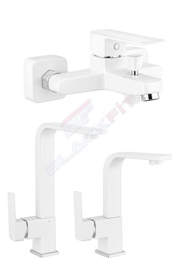 Beyaz Kare Mutfak Lavabo Banyo Duş Bataryası Eviye Çeşmesi