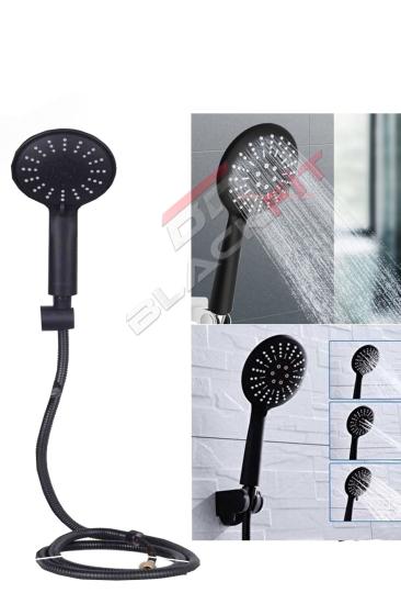 Mat Siyah 3 Fonksiyonlu Duş Seti Tasarruflu Duş Başlığı Hortum Mafsal