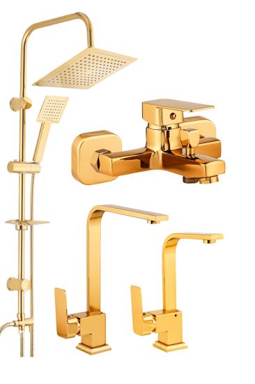 Kare Gold Mutfak Lavabo Banyo Bataryası Set Tepe