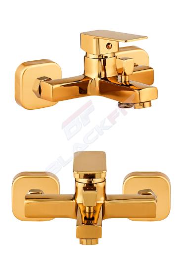 Gold Kare Banyo Bataryası Duş Çeşmesi Lüks Batarya