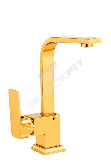 Kare Gold Lavabo Bataryası Banyo Lavabo Çeşmesi Çift Su Girişli