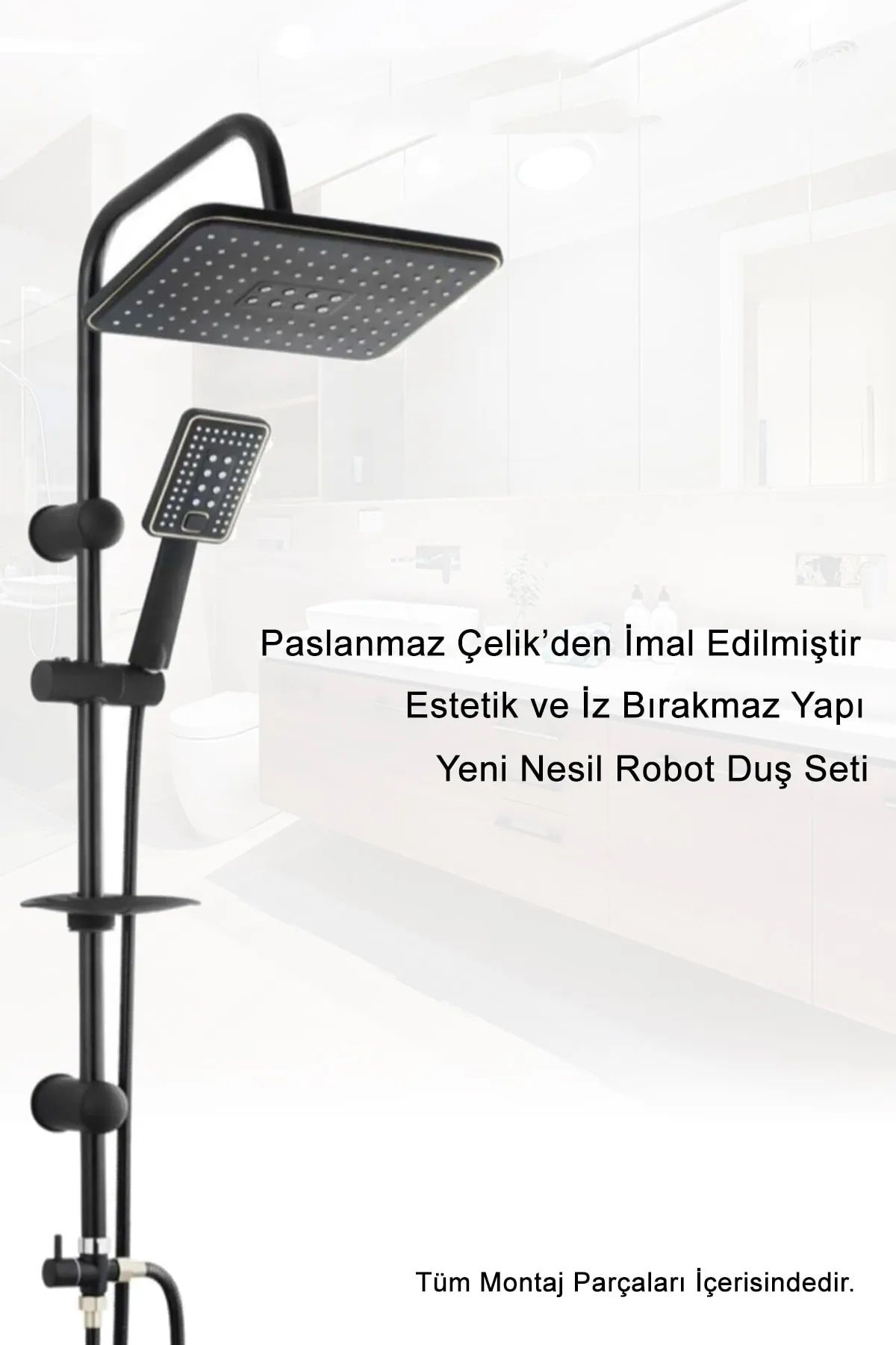 Robot Siyah Spiralli Tepe Yağmurlama Duş Seti Mutfak Banyo Lavabo Batarya Musluk Set